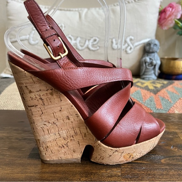 Yves Saint Laurent Deauville Taurillon Brown Leather Cork Platform Wedges 39 - Picture 11 of 17